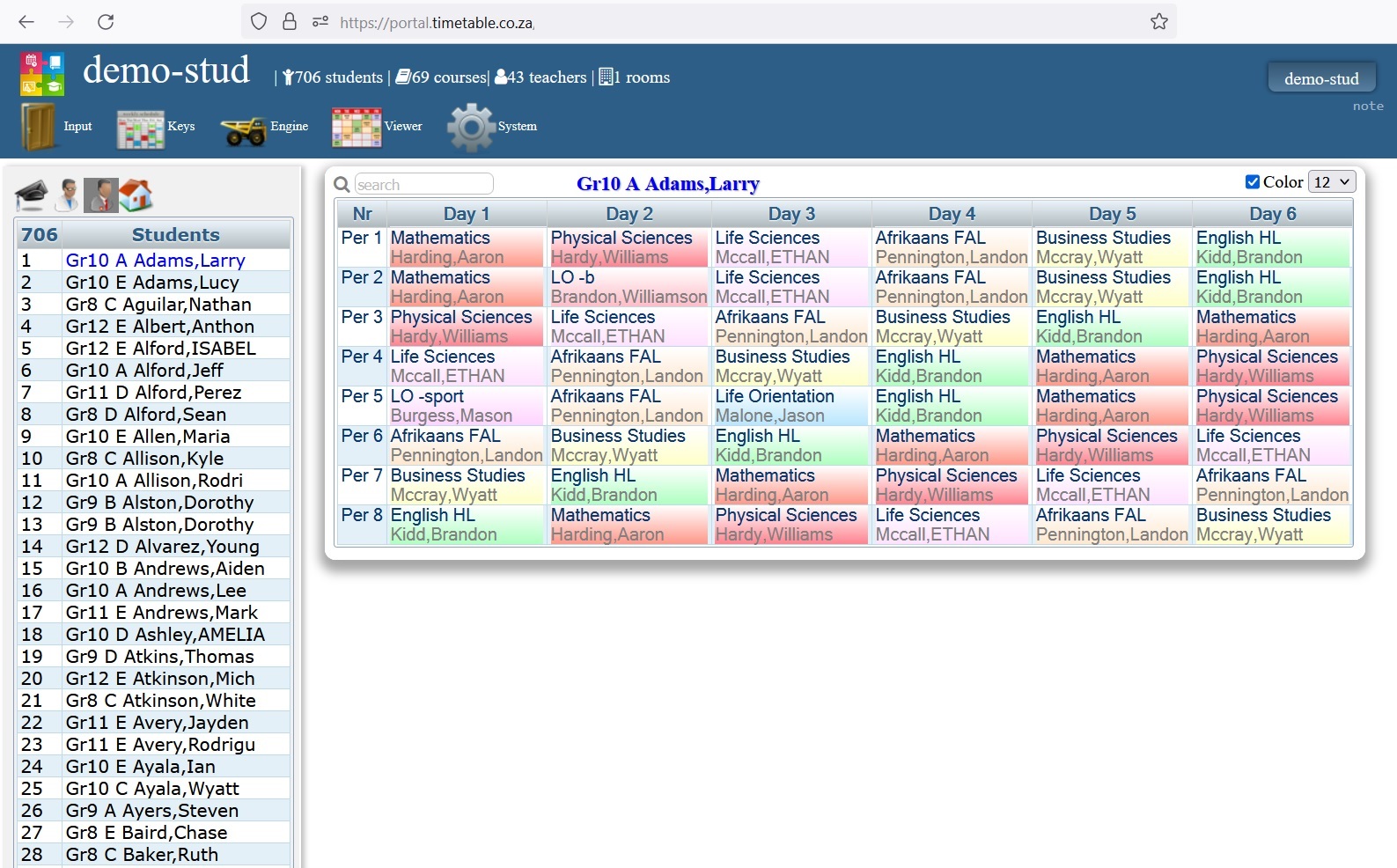 screenshot timetable