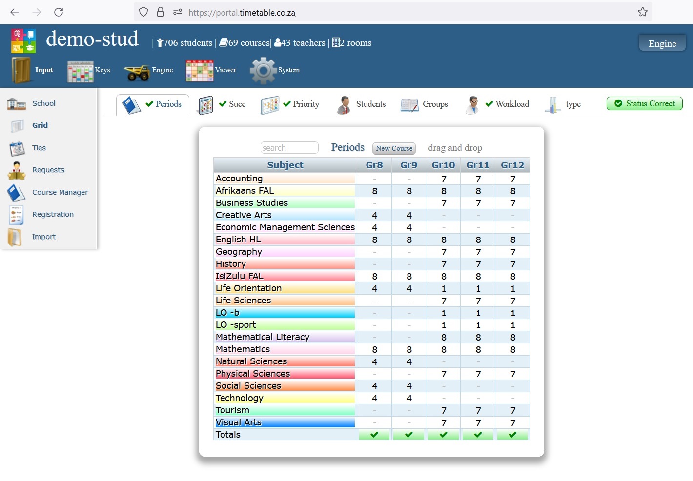 screenshot timetable